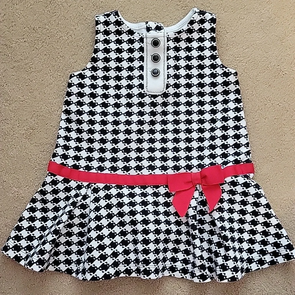 Olivia for Gymboree Dress 12-18 Months Black White Red Sleeveless Houndstooth
